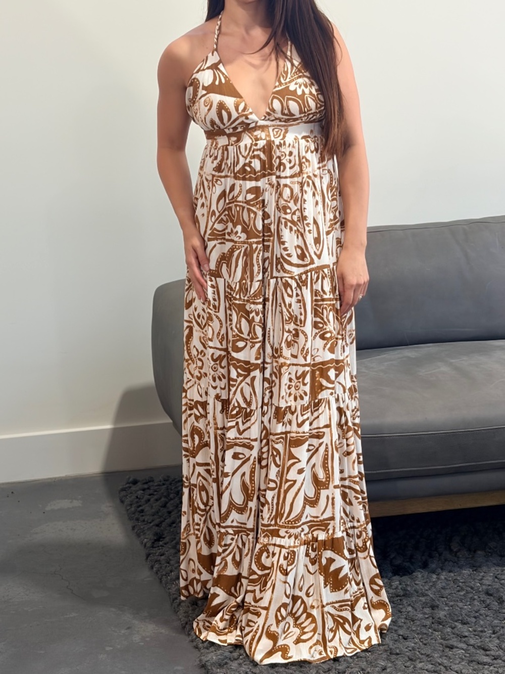 Floral Tan & Cream Maxi Dress
